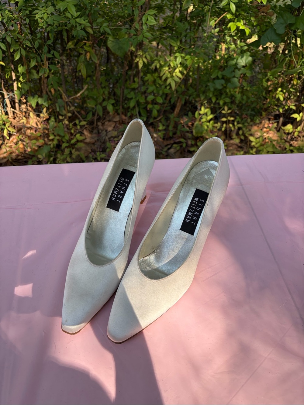 Stuart Weitzman White Pointed Toe Pumps